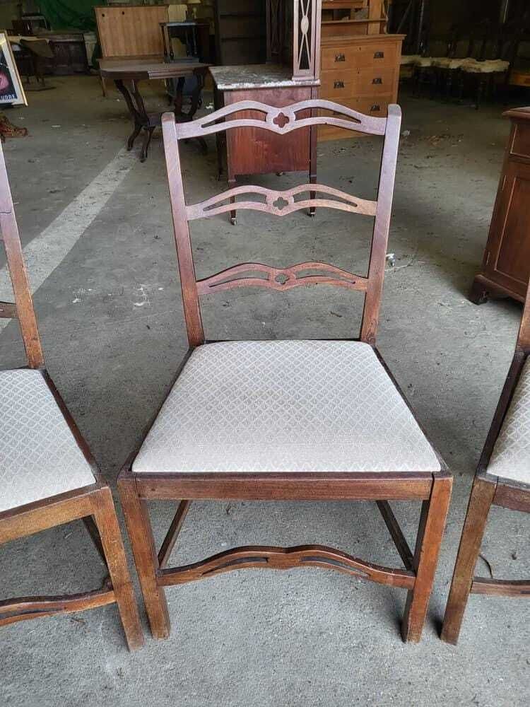 Four Antique Georgian Ribbon Back Dining Chairs Square Legs photo Furniture