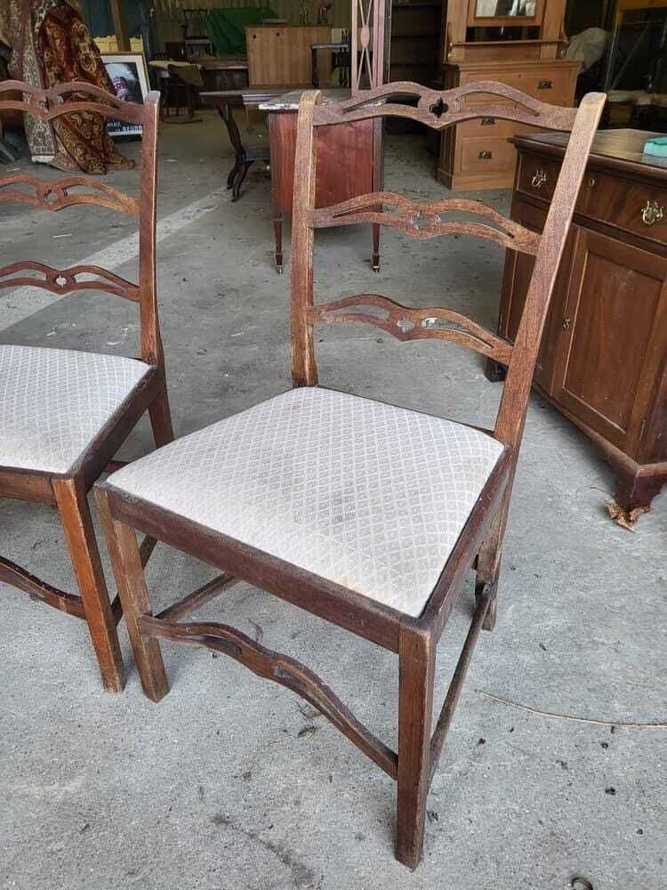 Four Antique Georgian Ribbon Back Dining Chairs Square Legs photo vinterior
