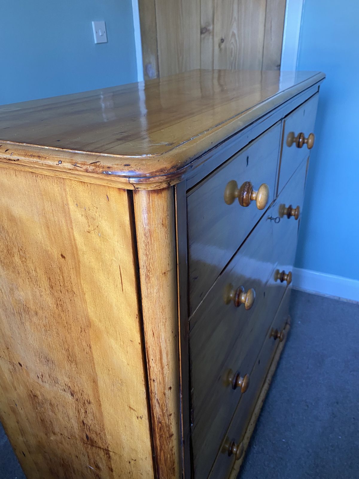 Antique Blond Mahogany Chest Of Drawers photo for sale