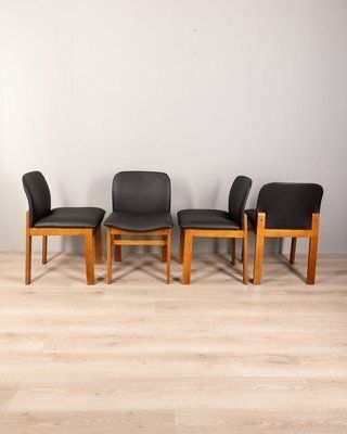 Vintage Italian Chairs In Black Leather, Set Of 4
