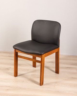 Vintage Italian Chairs In Black Leather, Set Of 4 photo for sale