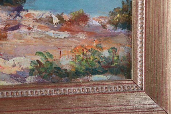 Cliff On The Sea Landscape, Oil Painting On Board, 20th Century, Framed photo furniture