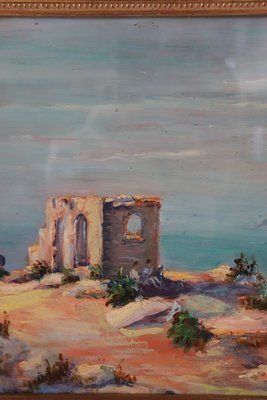 Cliff On The Sea Landscape, Oil Painting On Board, 20th Century, Framed photo Art
