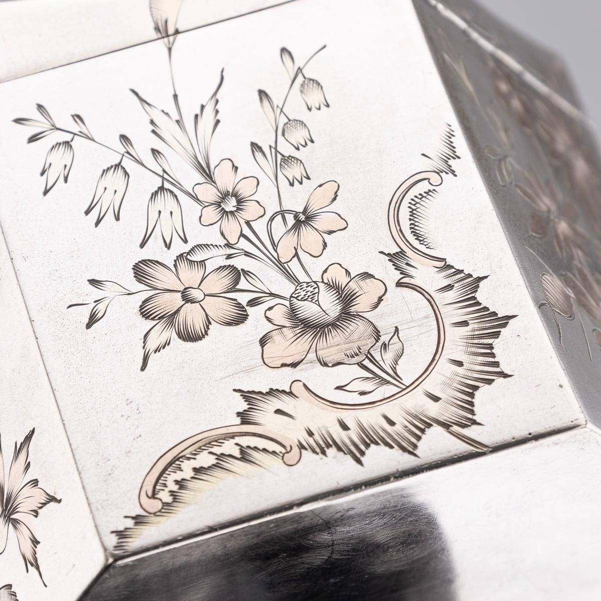 photo buy Antique 20th Century Russian Solid Silver Chinoiserie Tea Caddy, Moscow C.1900