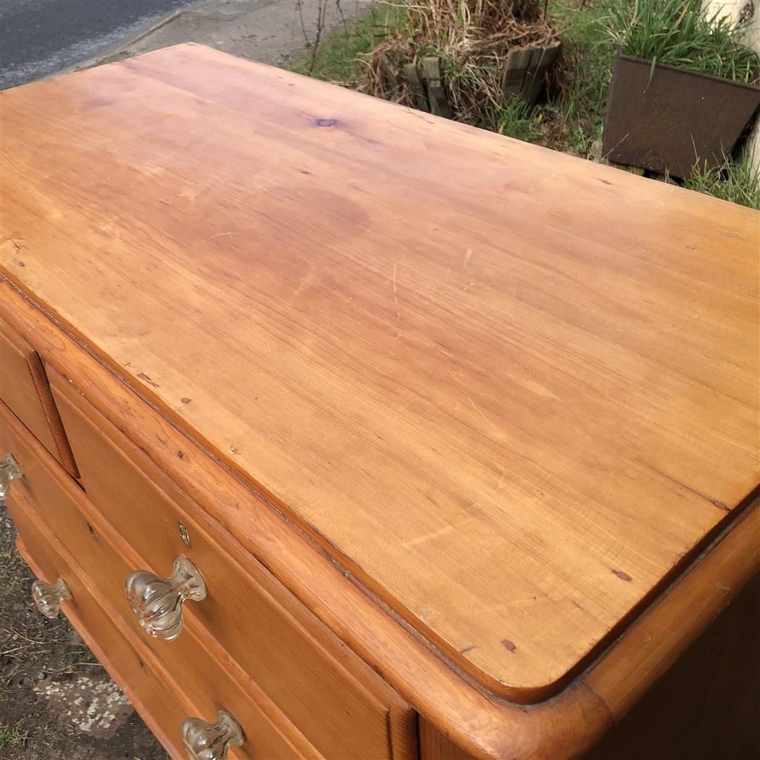 photo for sale Antique Pine Small Two Over Two Chest Of Drawers Glass Handles 1900s