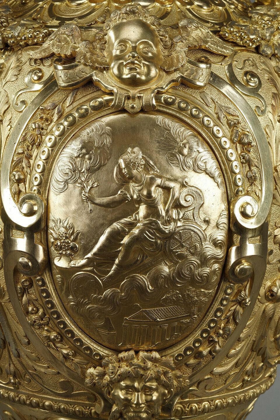 photo furniture Exceptional Gilt Bronze Ovoid Shaped Covered Vase