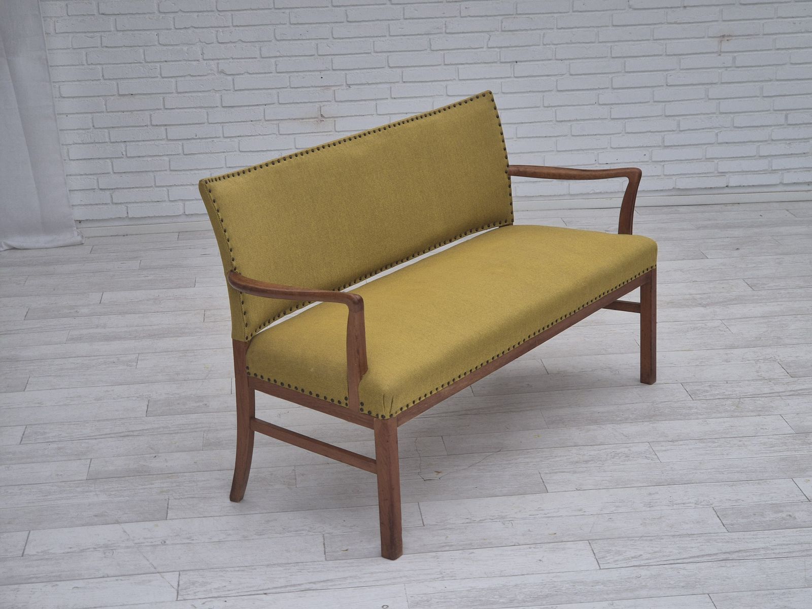 1950s, Danish 2 Seater Sofa By Ehapa Møbler, Original Condition, Wool Fabric, Oak Wood. photo furniture