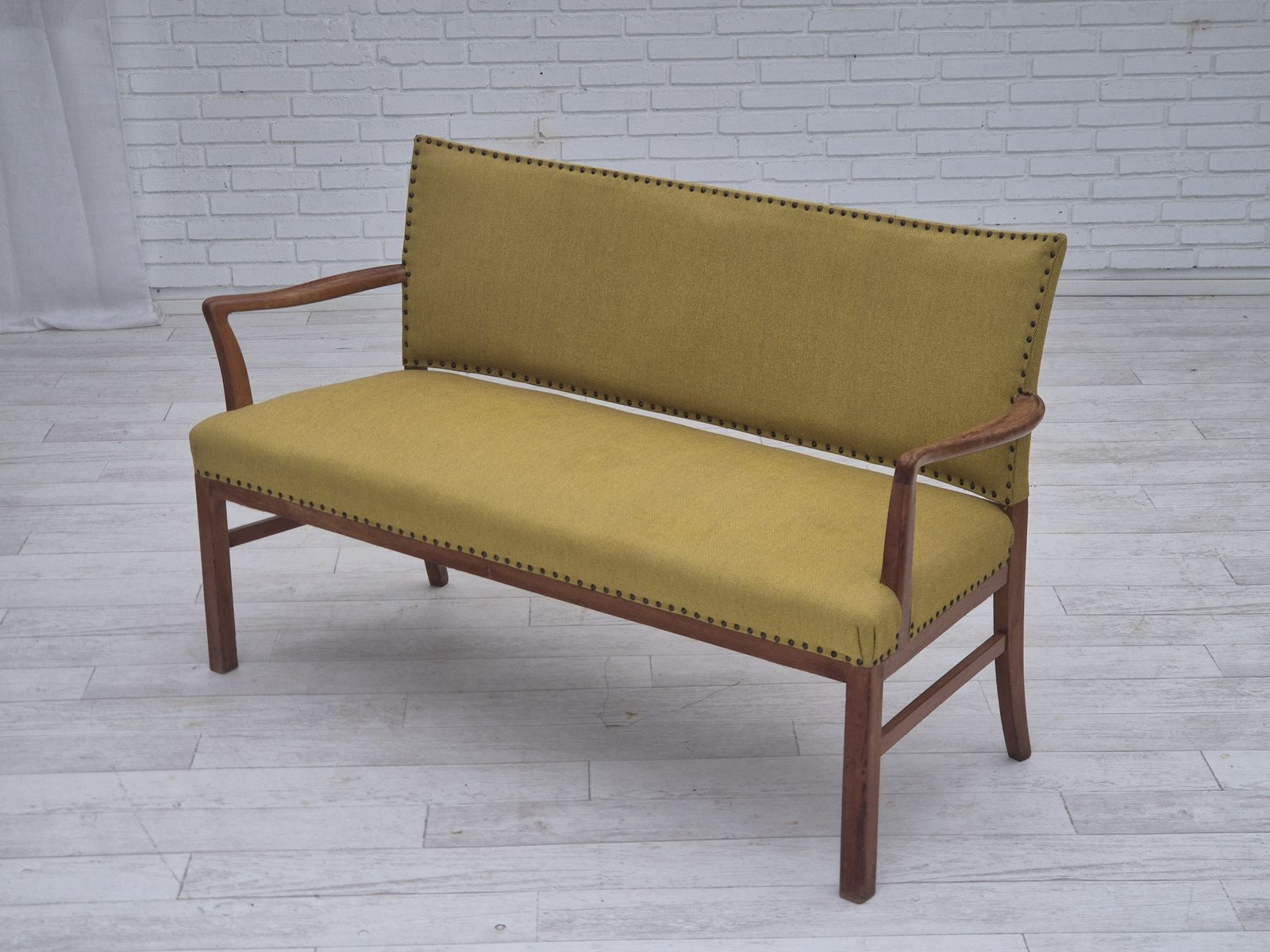 photo for sale 1950s, Danish 2 Seater Sofa By Ehapa Møbler, Original Condition, Wool Fabric, Oak Wood.