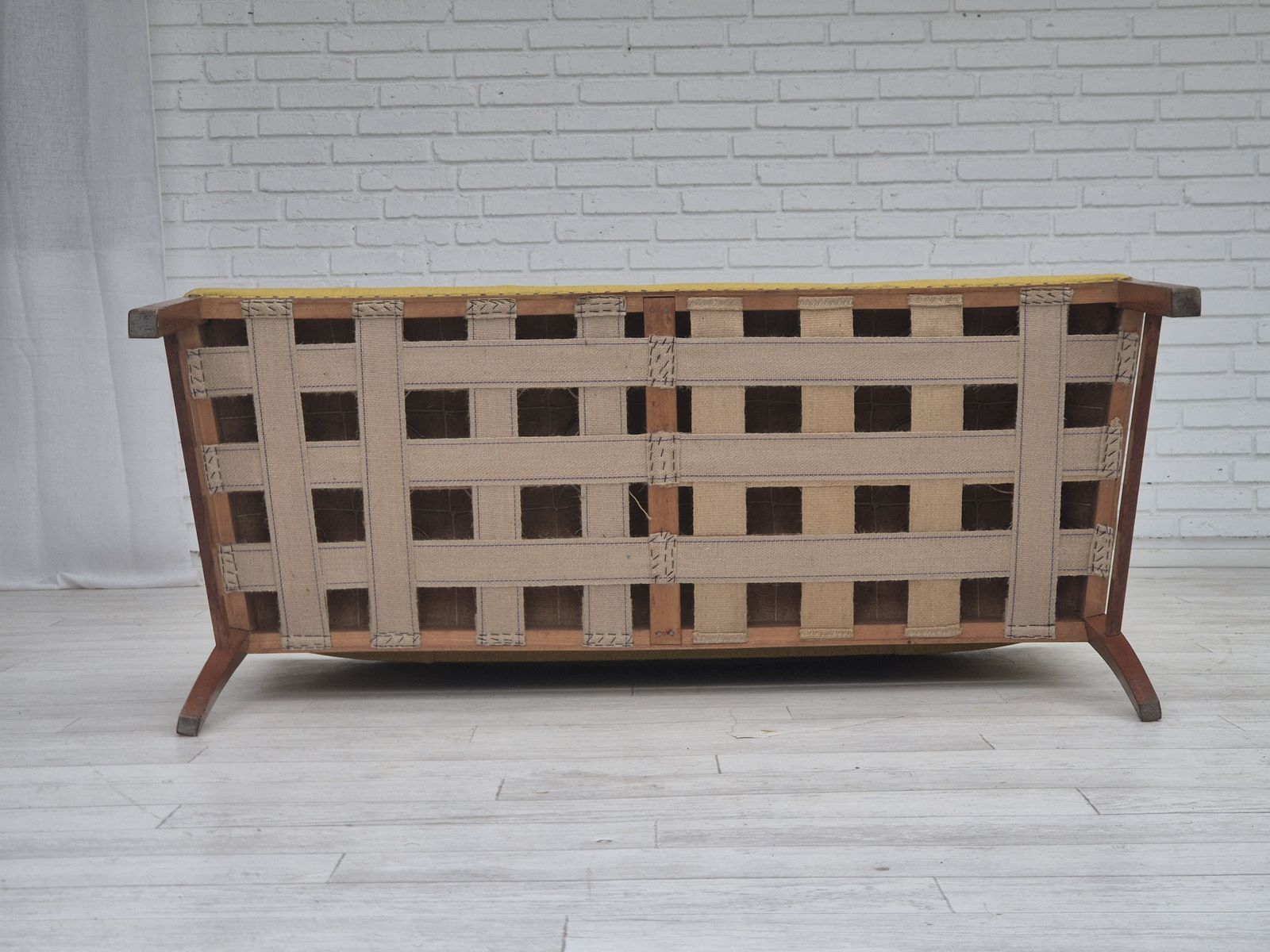 Furniture 1950s, Danish 2 Seater Sofa By Ehapa Møbler, Original Condition, Wool Fabric, Oak Wood. photo