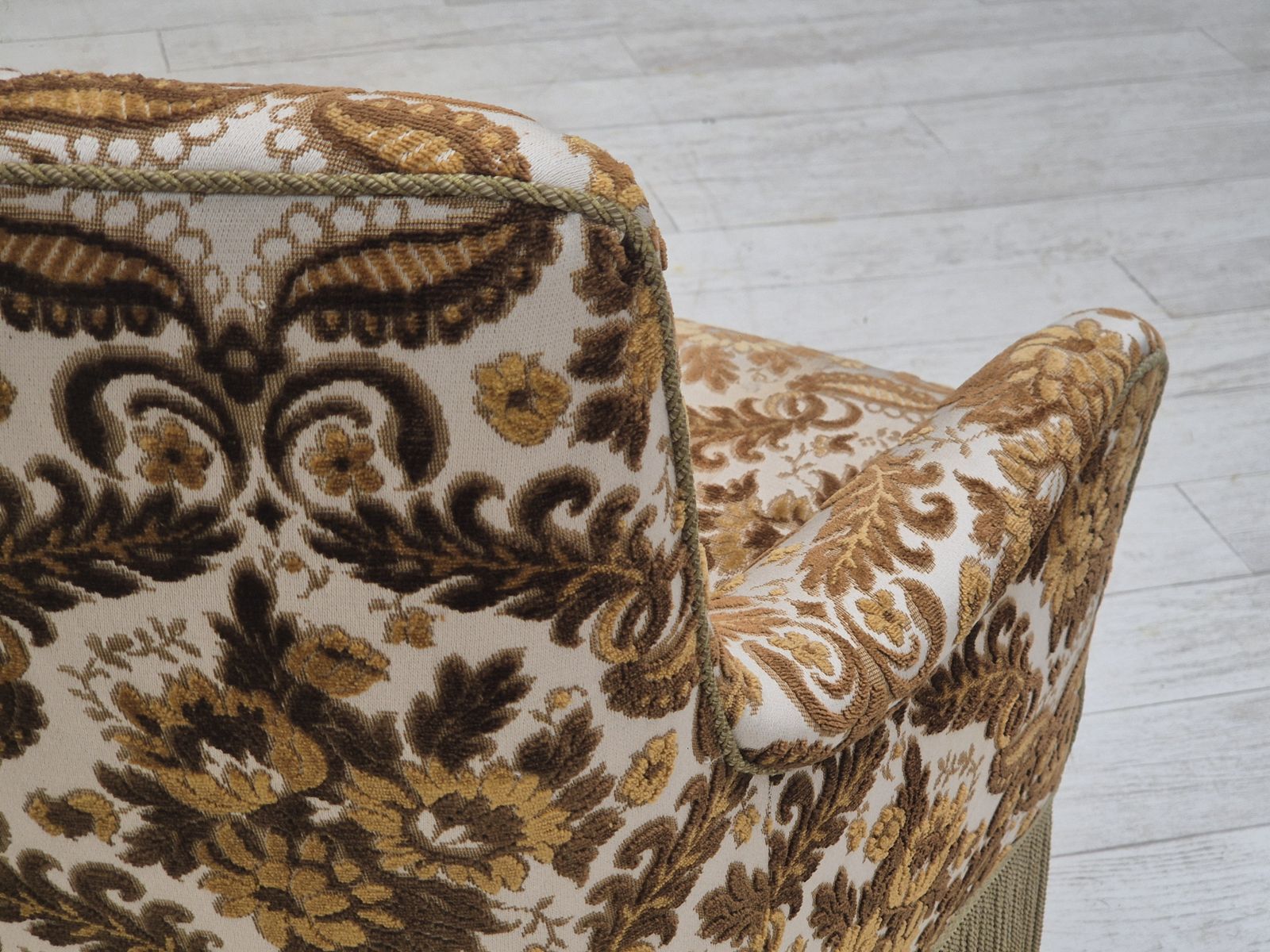 Furniture 1960s, Danish 2 Seater Sofa, Brown/Beige Furniture Fabric, Ash Wood Legs. photo