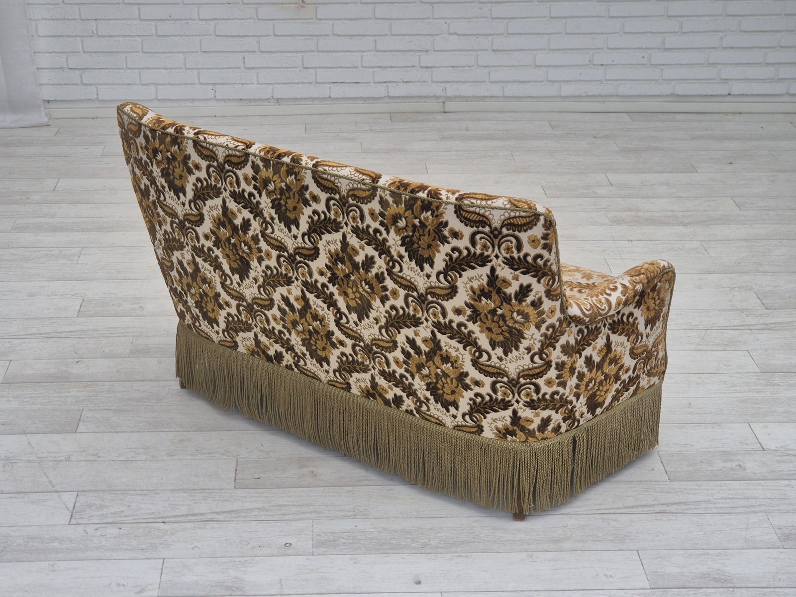 1190.0 1960s, Danish 2 Seater Sofa, Brown/Beige Furniture Fabric, Ash Wood Legs. photo