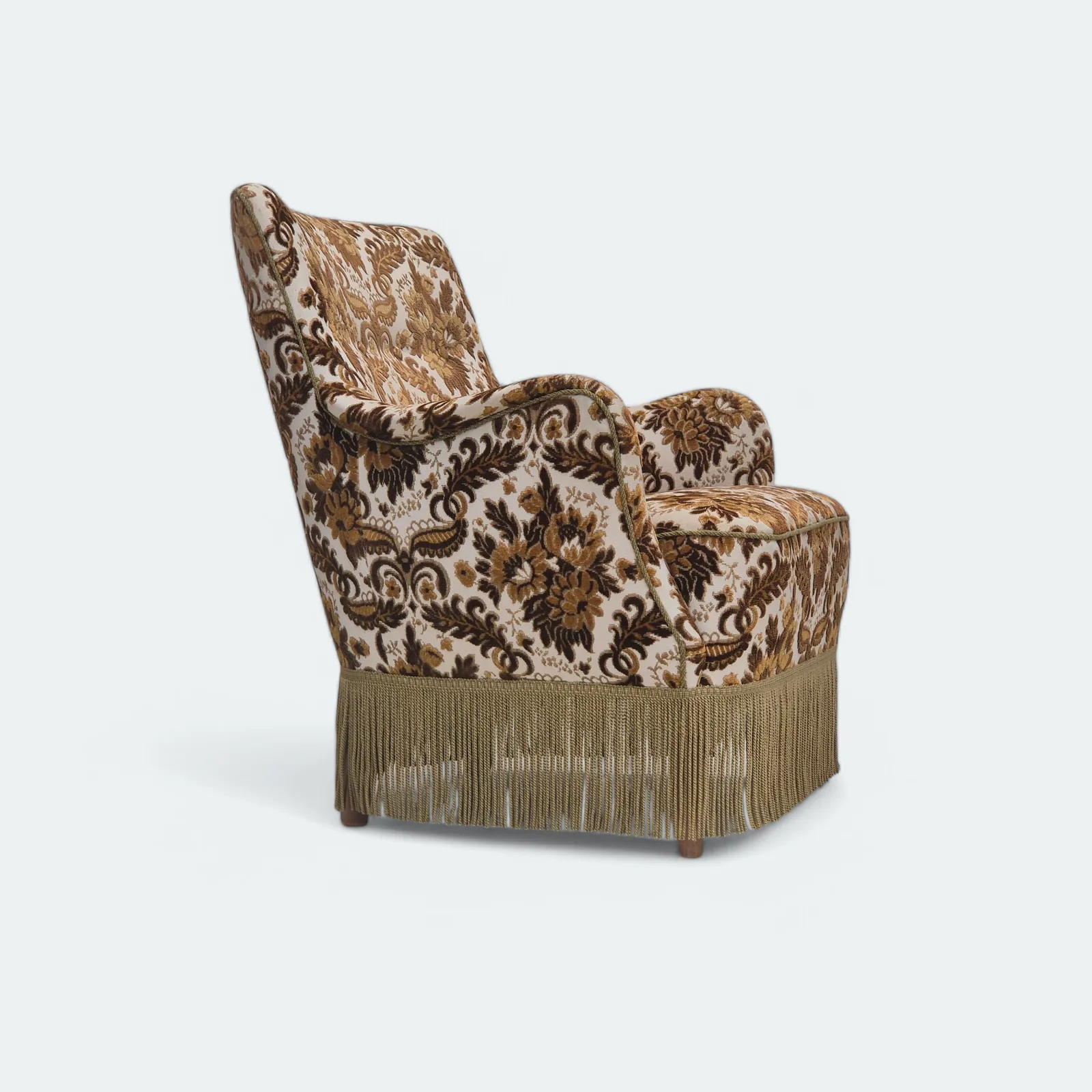 1960s, Danish Armchair, Furniture Velour Fabric, Ash Wood.