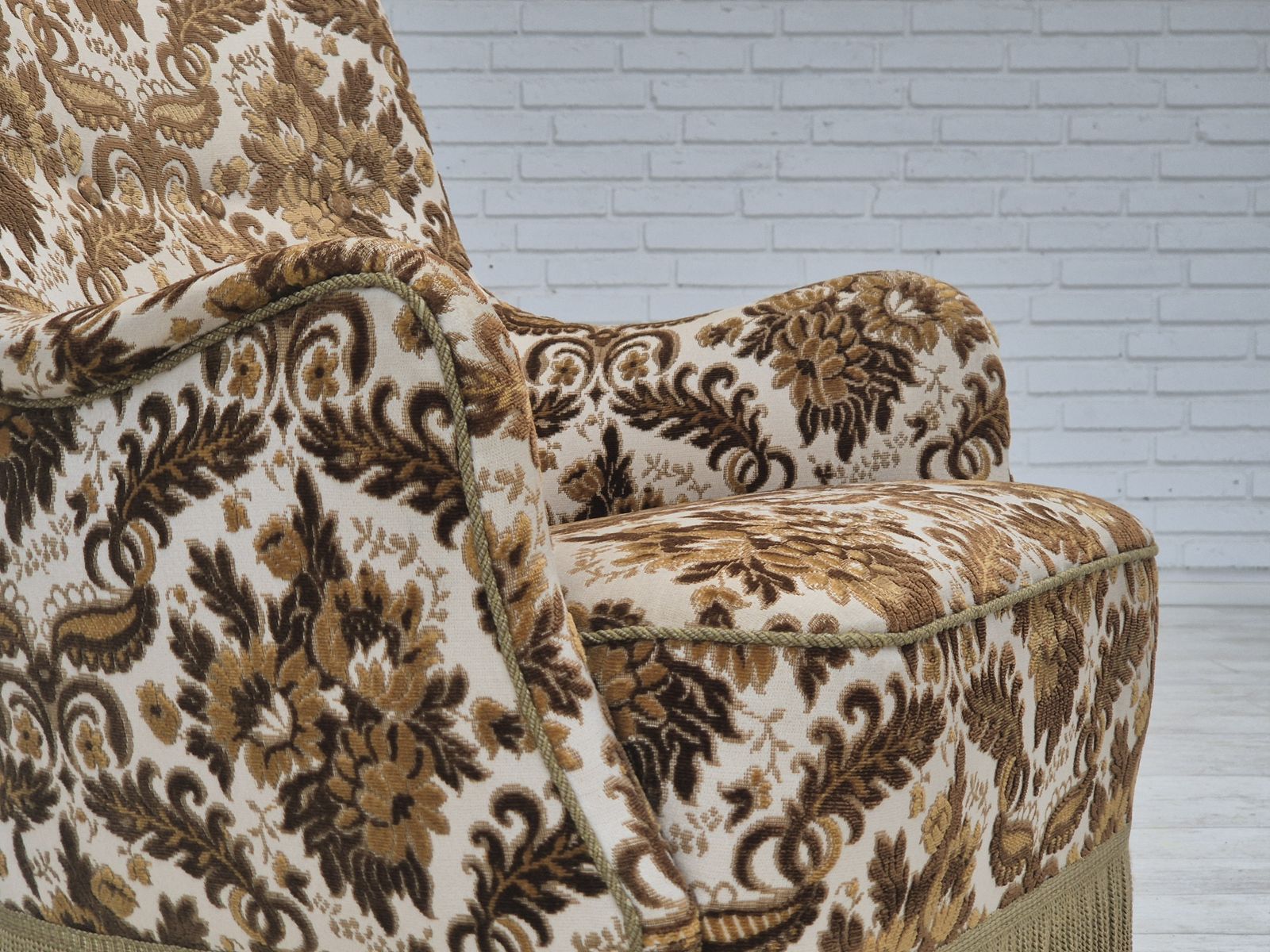 Furniture 1960s, Danish Armchair, Furniture Velour Fabric, Ash Wood. photo