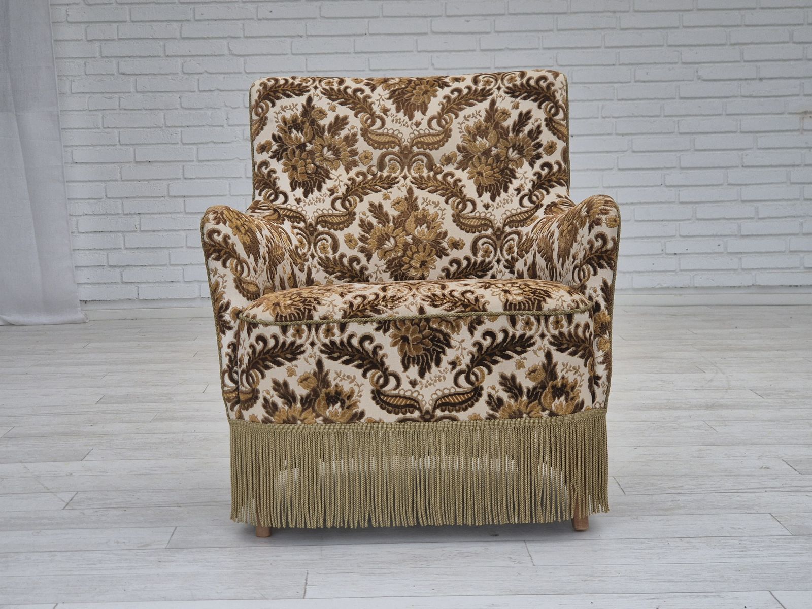 690.0 1960s, Danish Armchair, Furniture Velour Fabric, Ash Wood. photo
