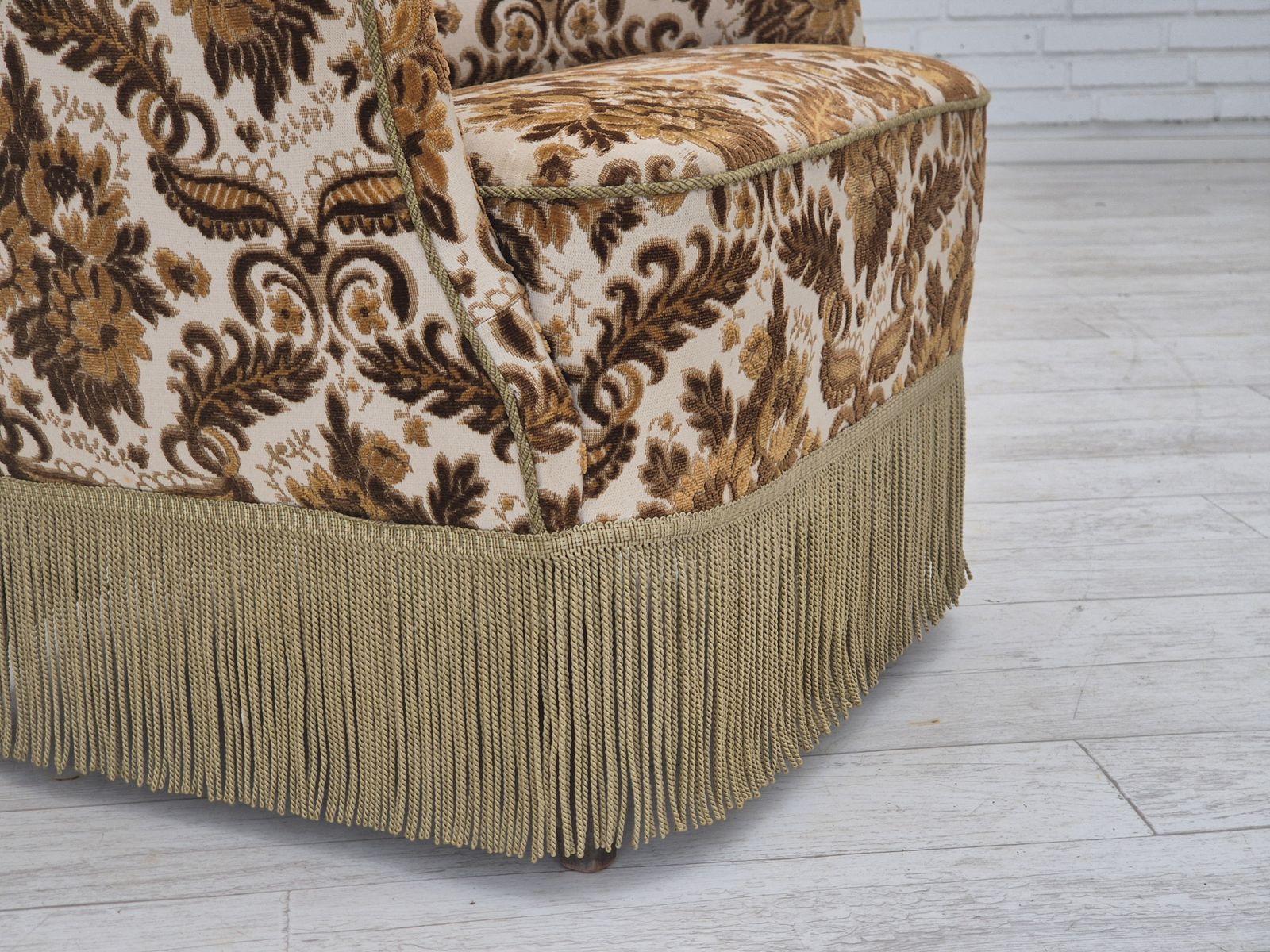 photo furniture 1960s, Danish Highback Armchair, Furniture Velour Fabric, Ash Wood.