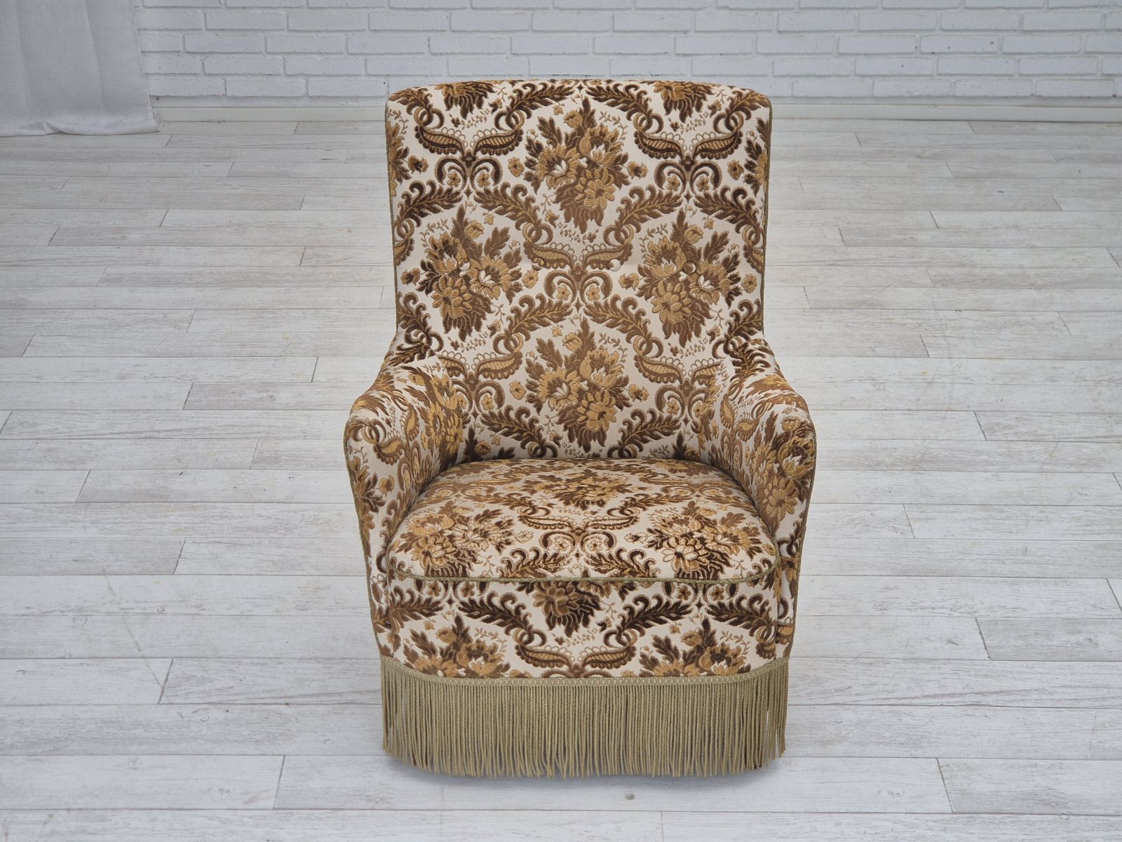 910.0 1960s, Danish Highback Armchair, Furniture Velour Fabric, Ash Wood. photo