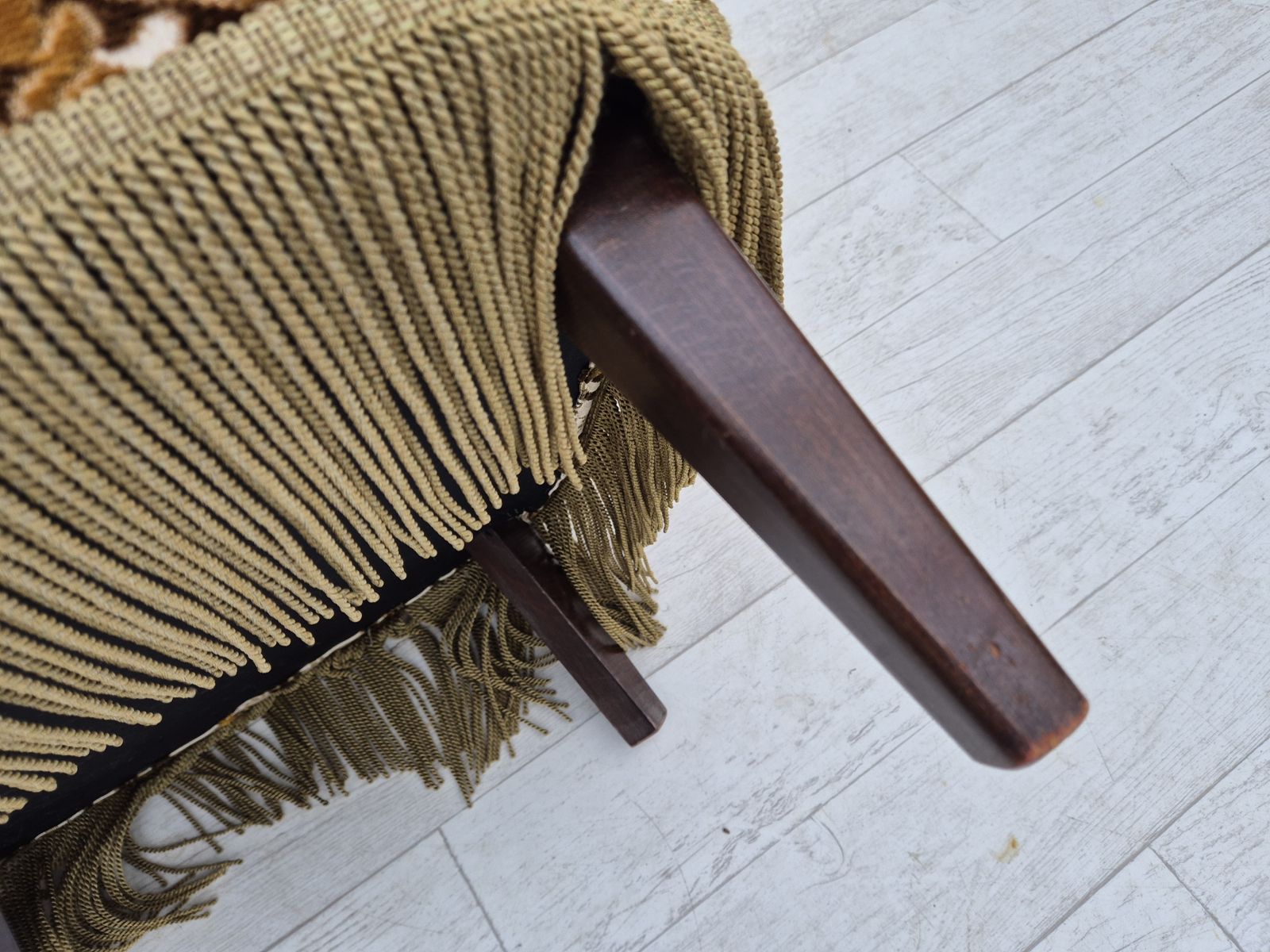Furniture 1960s, Danish Highback Armchair, Furniture Velour Fabric, Ash Wood. photo