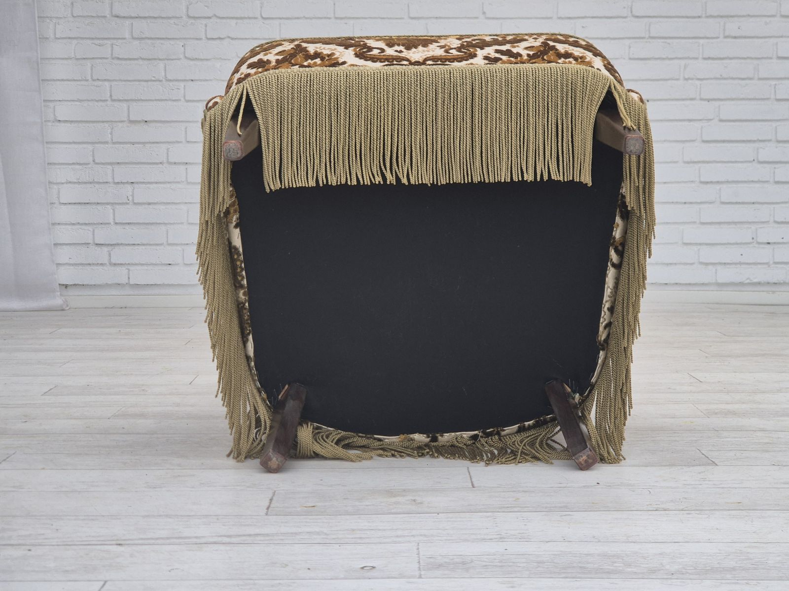 photo vintage 1960s, Danish Highback Armchair, Furniture Velour Fabric, Ash Wood.