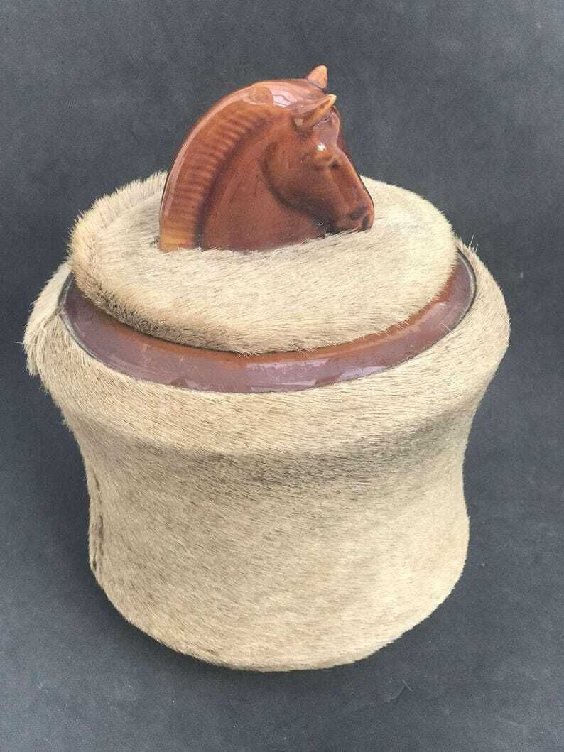 Ceramic Box Longchamp With Lid And Fur, Equestrian Decor Box With Horse Head On Top, Desk Decor Vanity Gift For Man Tobacciana Collection photo vinterior