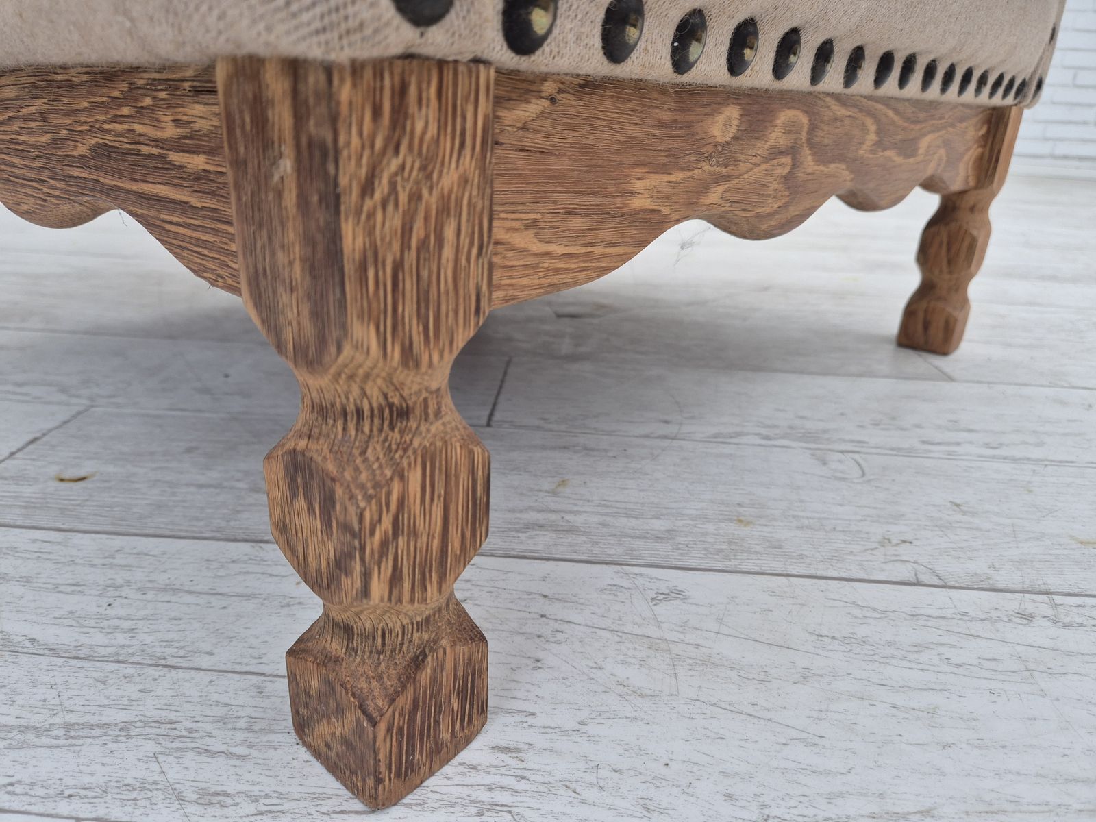 1970s, Danish Armchair, Furniture Wool Fabric, Oak Wood, Original Condition. photo vintage