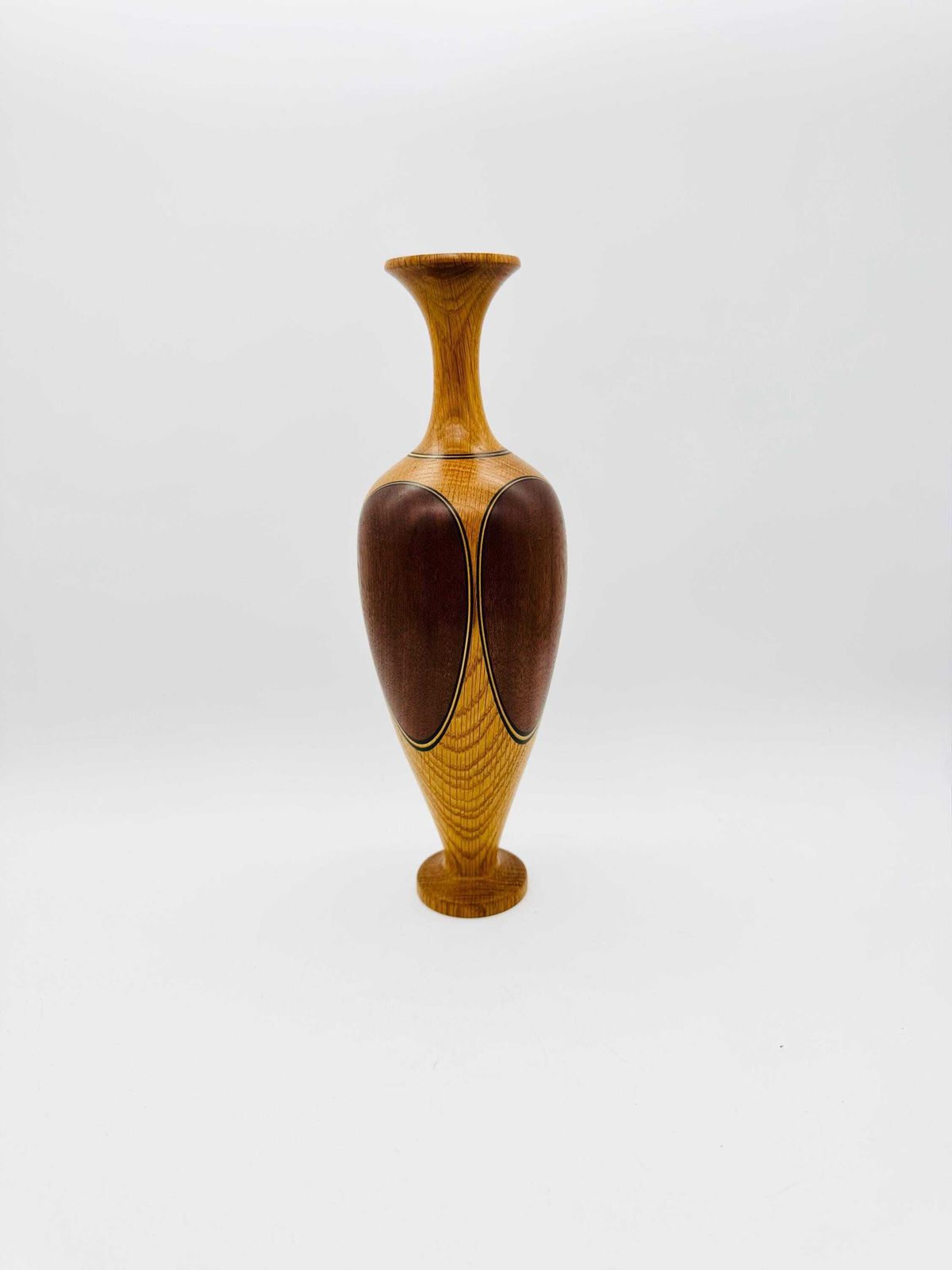 Hand Crafed Wood Inlaid Vase, Signed, Turned Wood Vase photo 140.0