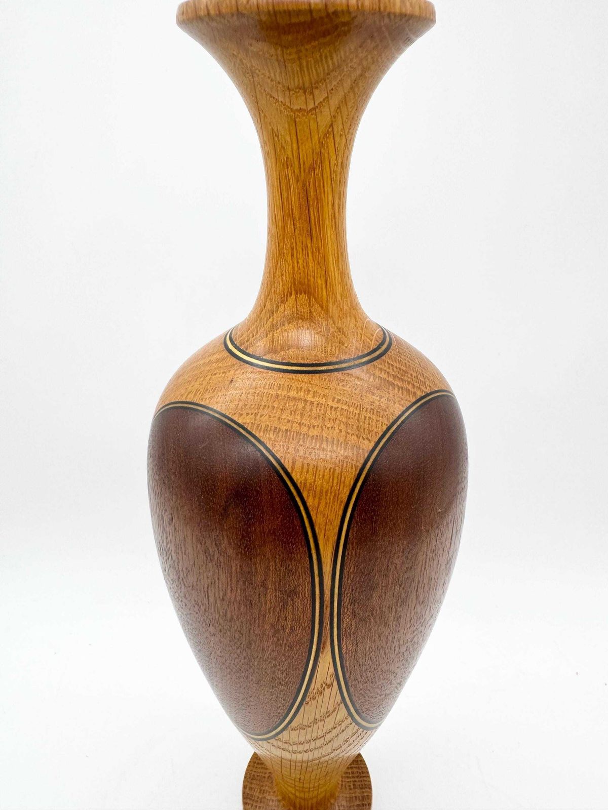 Hand Crafed Wood Inlaid Vase, Signed, Turned Wood Vase photo vinterior