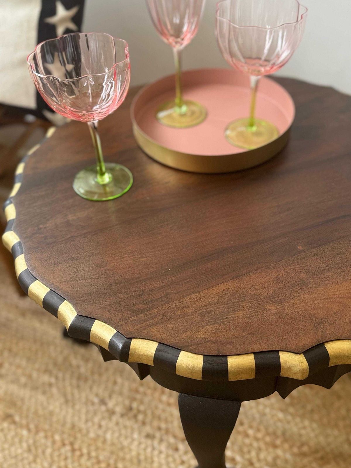 photo furniture Black And Gold Striped Vintage Coffee Table, Ball And Claw Feet, Wine Table, Side Table