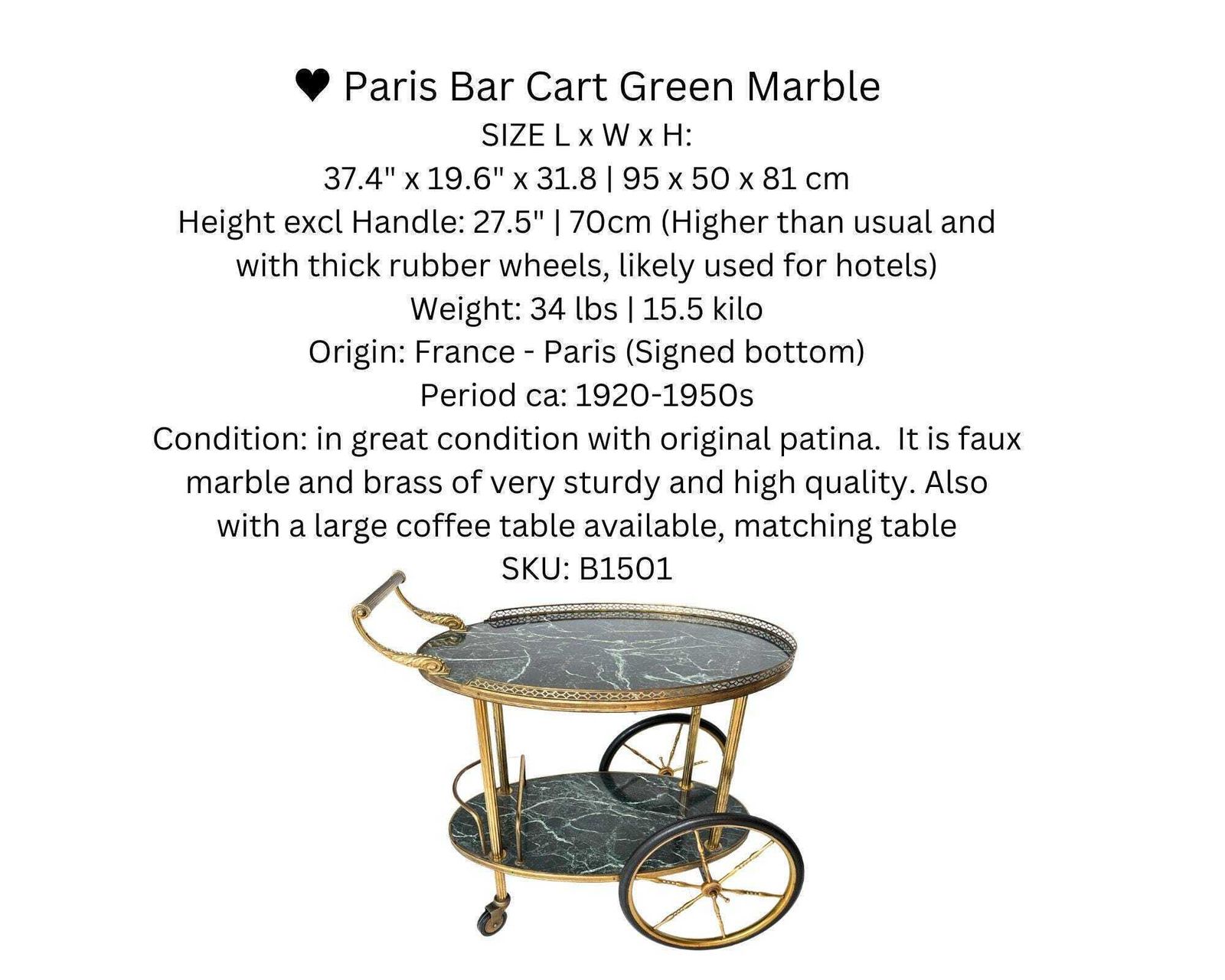 Messing Barcart Frans | Groen Marmer Decor | Restaurant Hotel photo buy