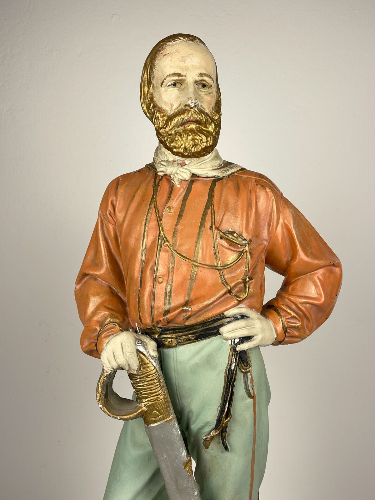 Groot antiek gipsen beeld Giuseppe Garibaldi, Italië, 1910–1920 photo vintage