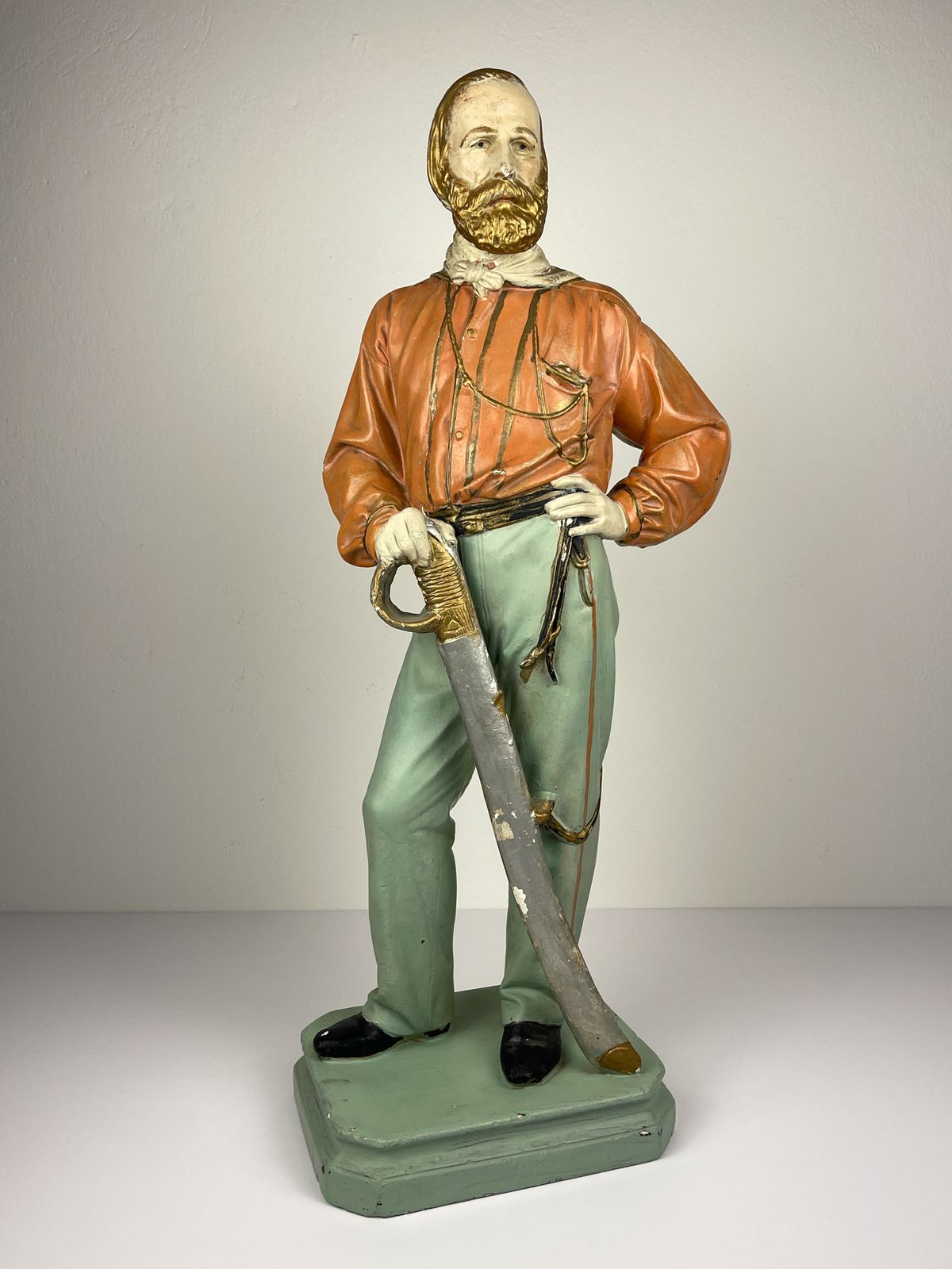 Groot antiek gipsen beeld Giuseppe Garibaldi, Italië, 1910–1920