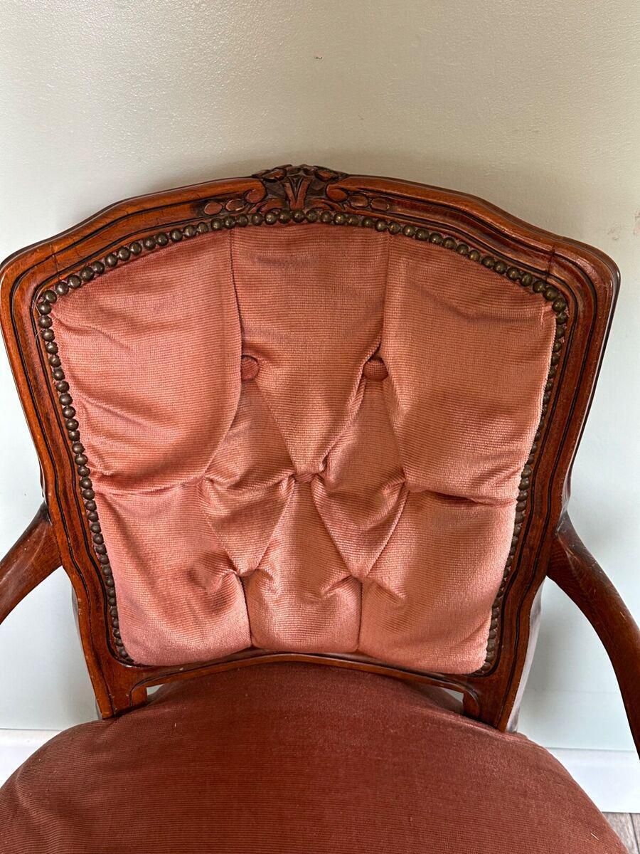 Antique French Provincial Carved Walnut Arm Chair Bedroom Chair Button Backed photo Furniture