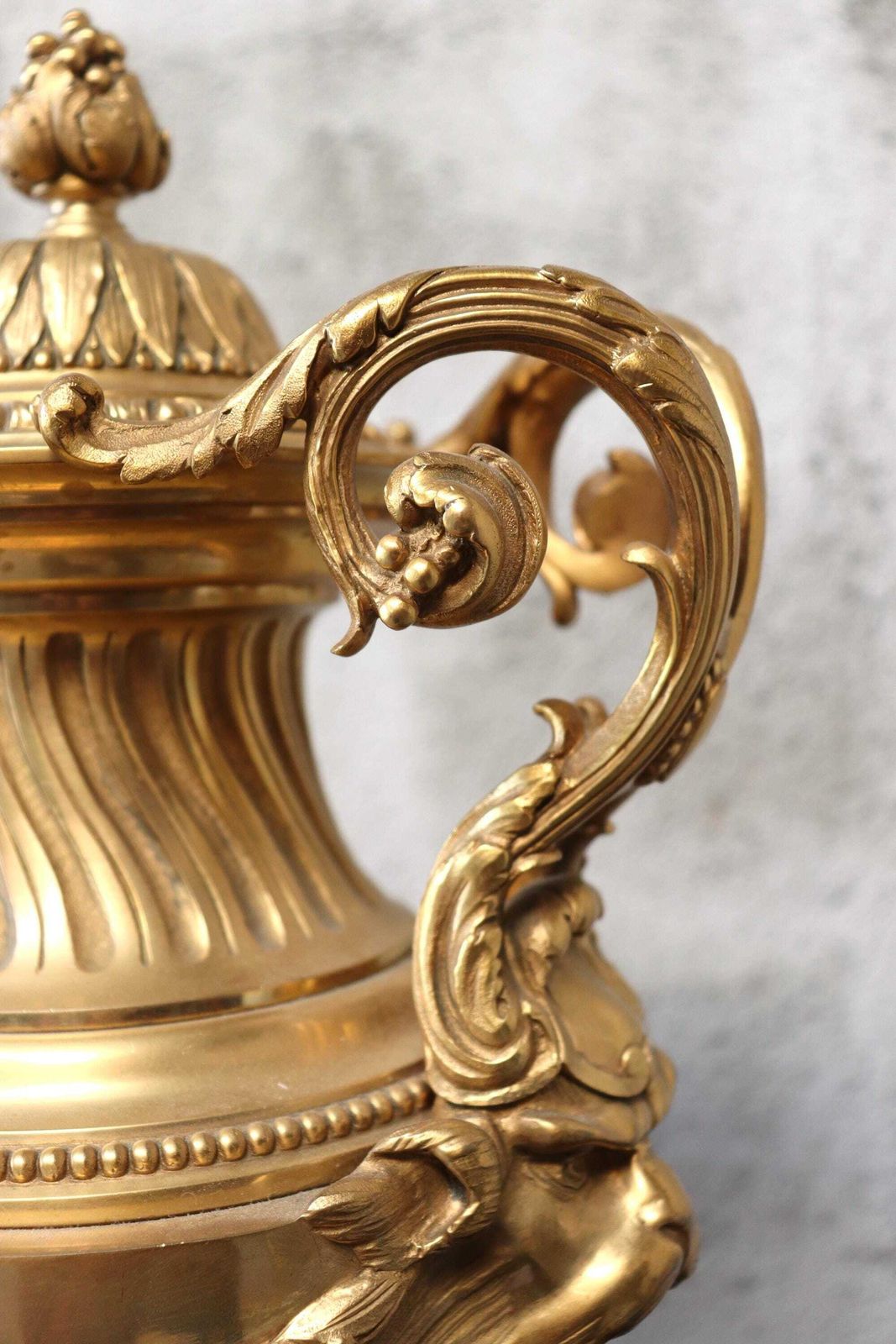 Antique Set Of Two 19th Century Ormolu Bronze Cassolette Vases After French Sculptor Clodion (St.232) photo vintage