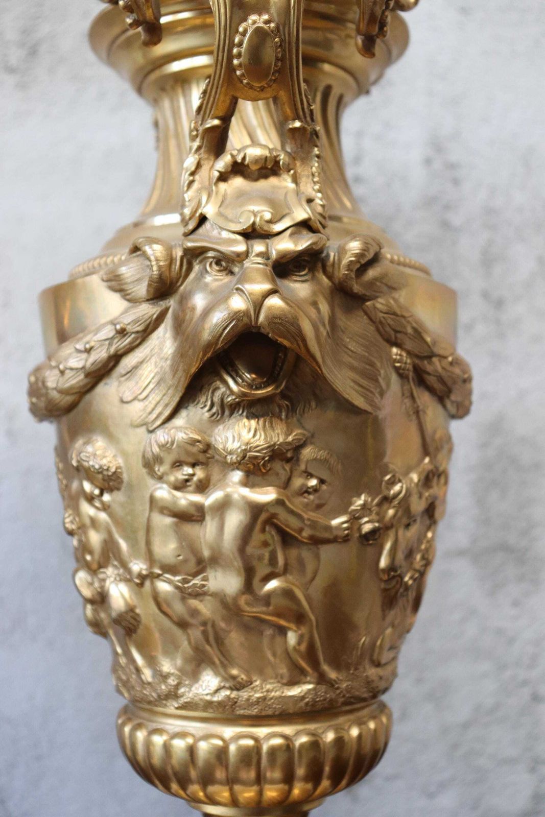 photo furniture Antique Set Of Two 19th Century Ormolu Bronze Cassolette Vases After French Sculptor Clodion (St.232)
