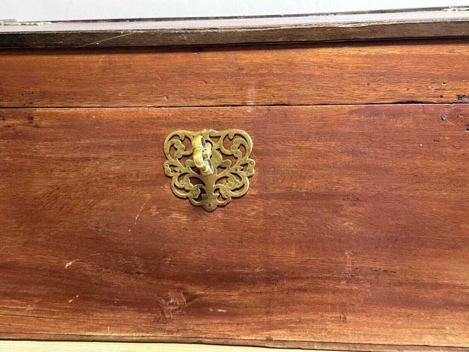 19th Century Mahogany Chest Trunk With Brass Handles Restored Antique photo furniture