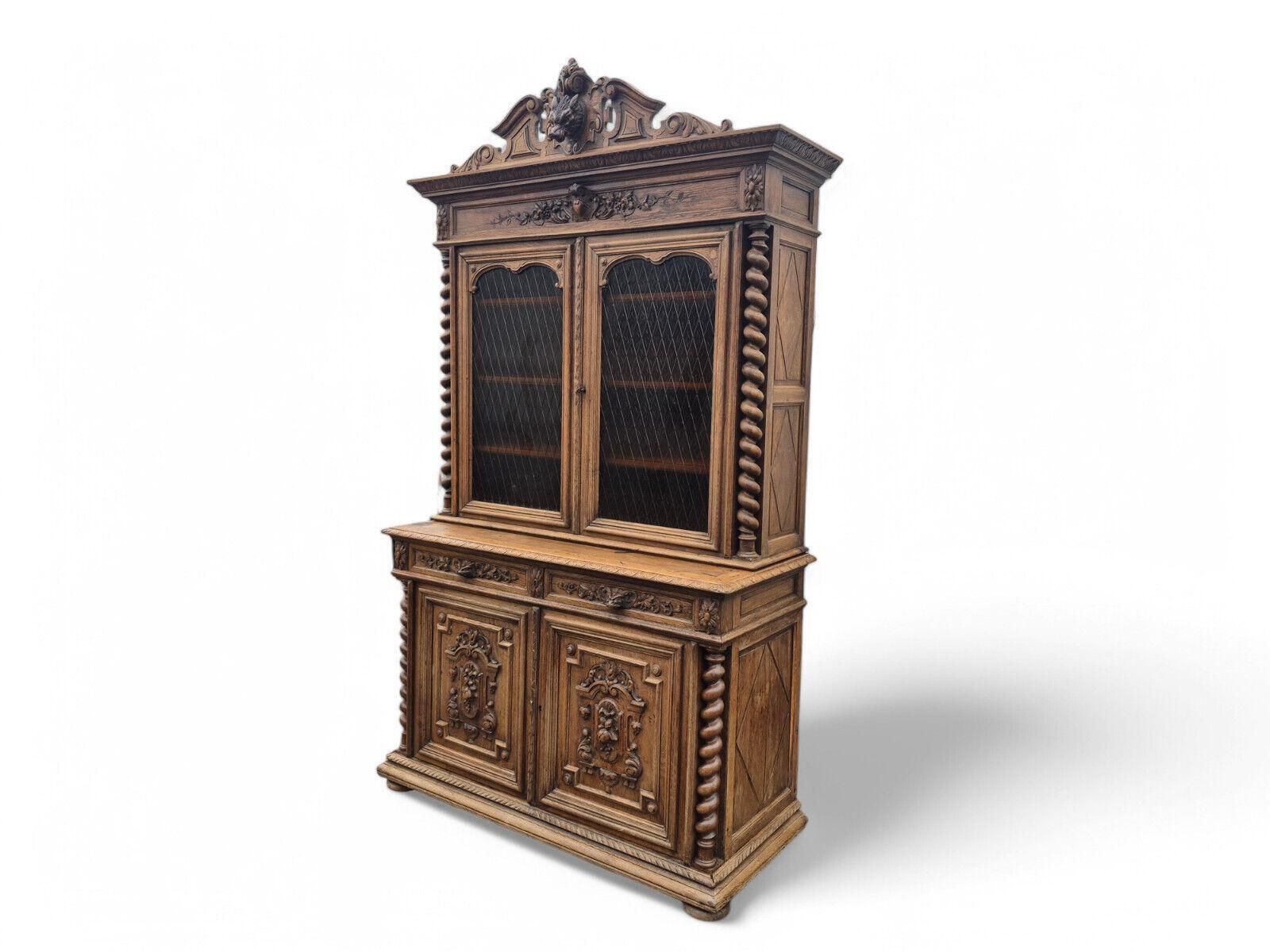 Antique Solid Oak Wood Carved French Bookcase / Dresser Late 1800s