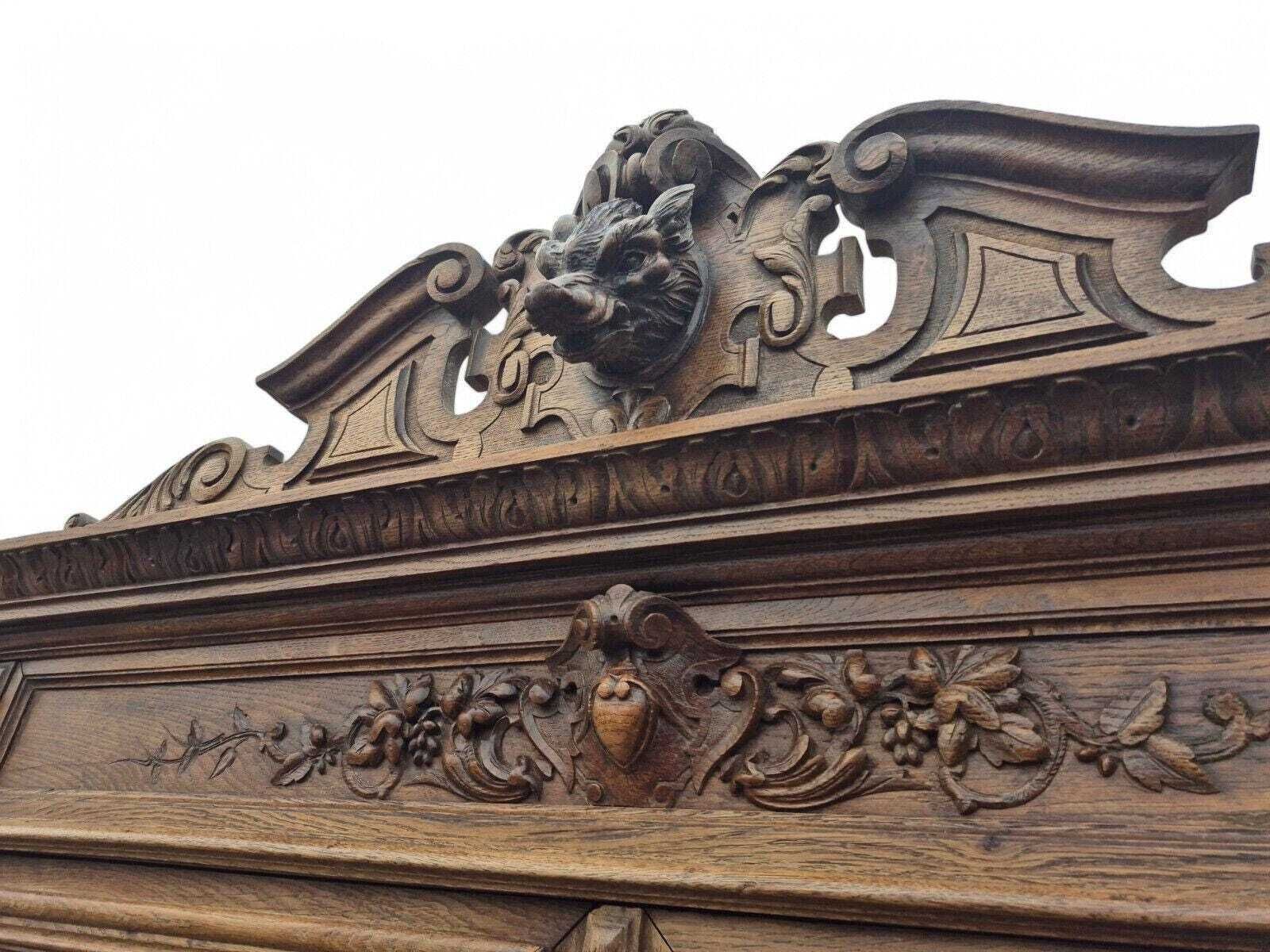 Antique Solid Oak Wood Carved French Bookcase / Dresser Late 1800s photo vintage