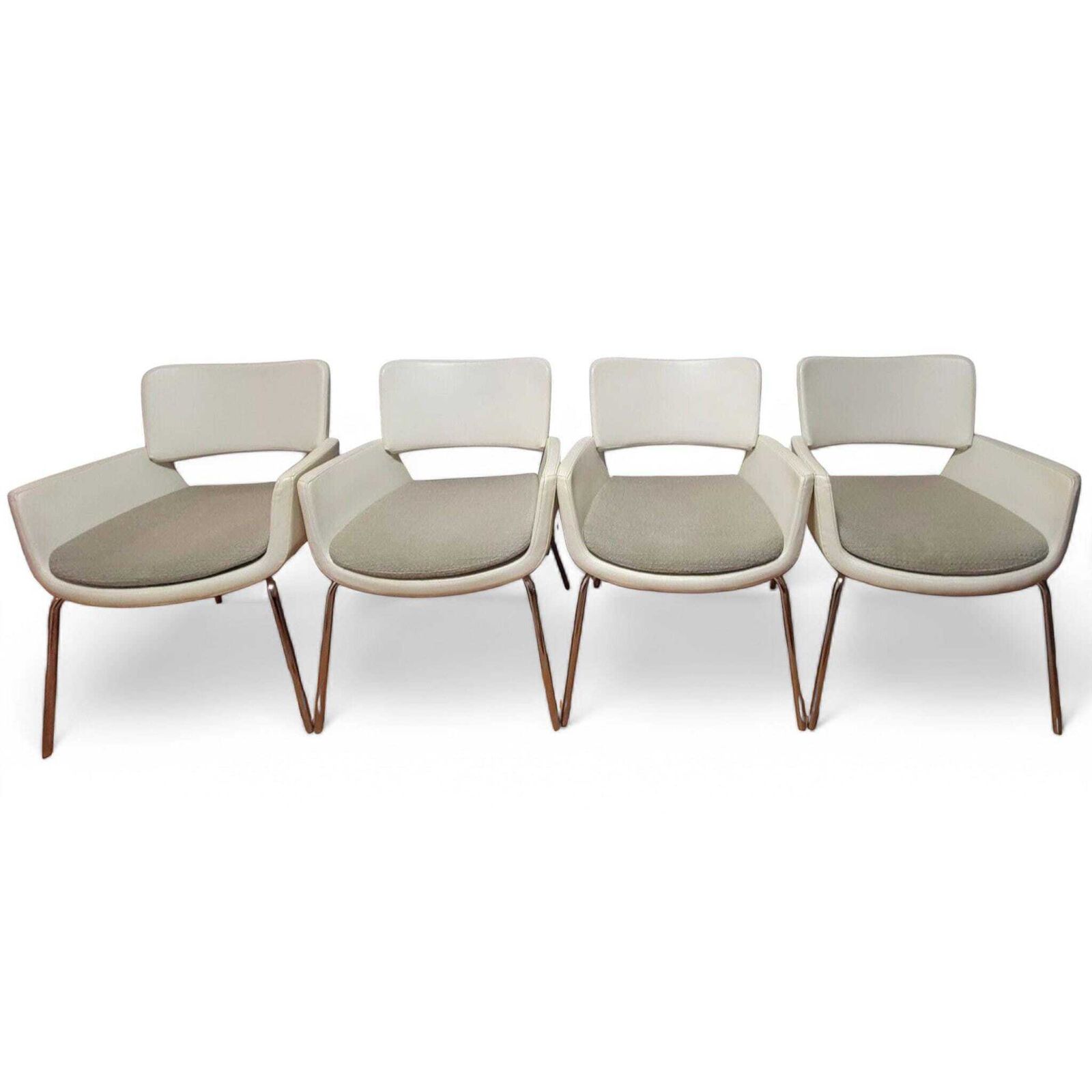 Set Of 4 Vintage Korus White Leather Industrial Style Dining Chairs   Retro Chic Mid Century Design photo furniture