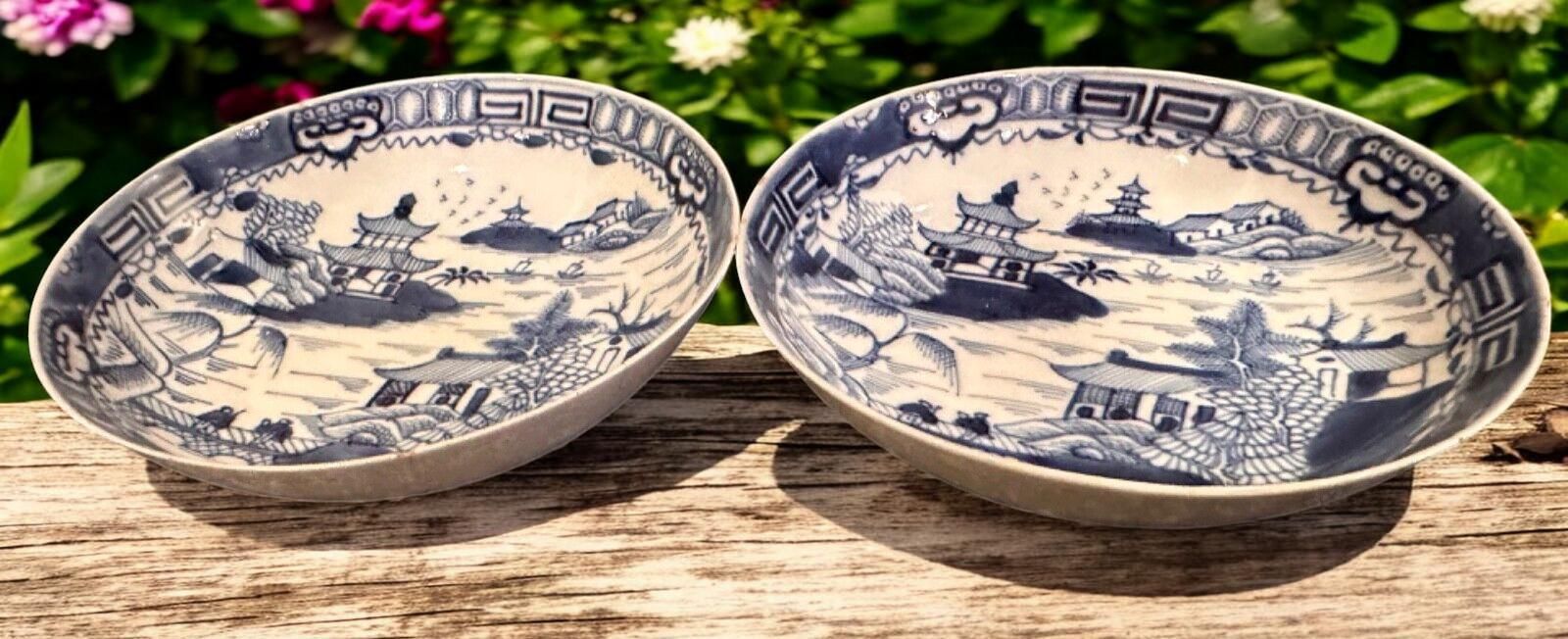 Antique Qing Dynasty Blue And White Porcelain Bowls Pair, C. 1800 photo furniture