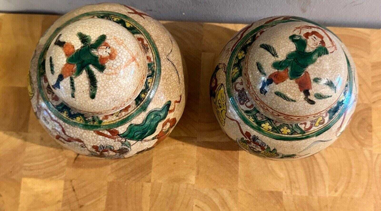 Pair Of Antique Ornate 19th Century Chinese Porcelain Ginger Jars photo 320.0