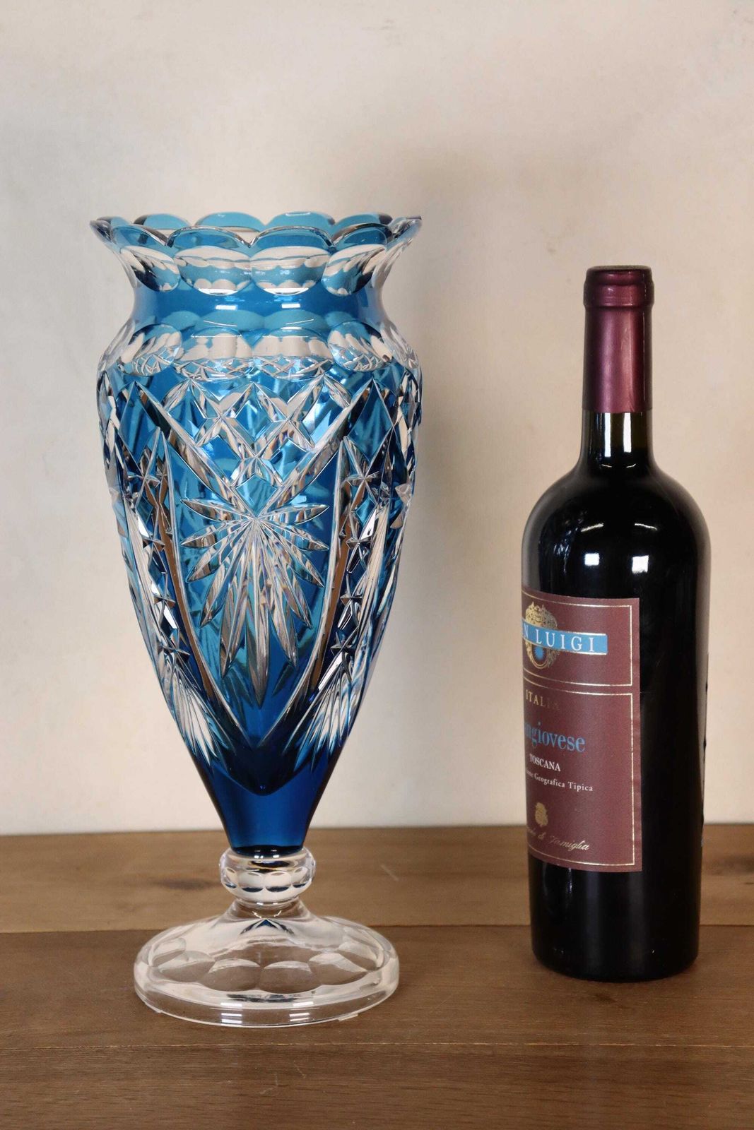 photo for sale Stunning Vase In Petrol Blue Crystal Attributed To The Val Saint Lambert Factory (St.262)