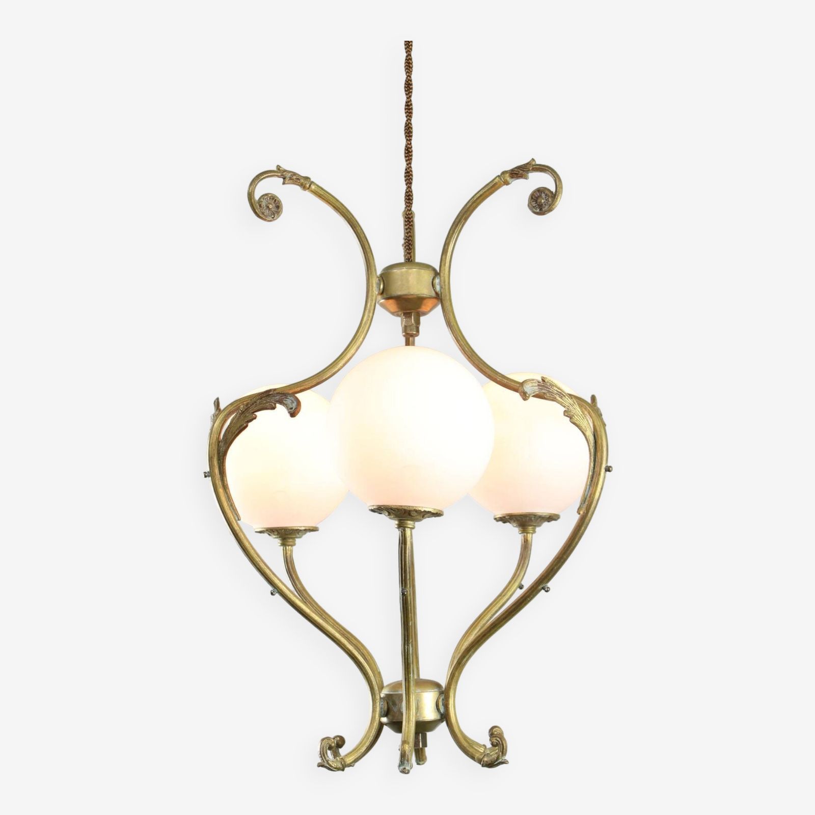 Antique Italian Brass And Opaline Chandelier