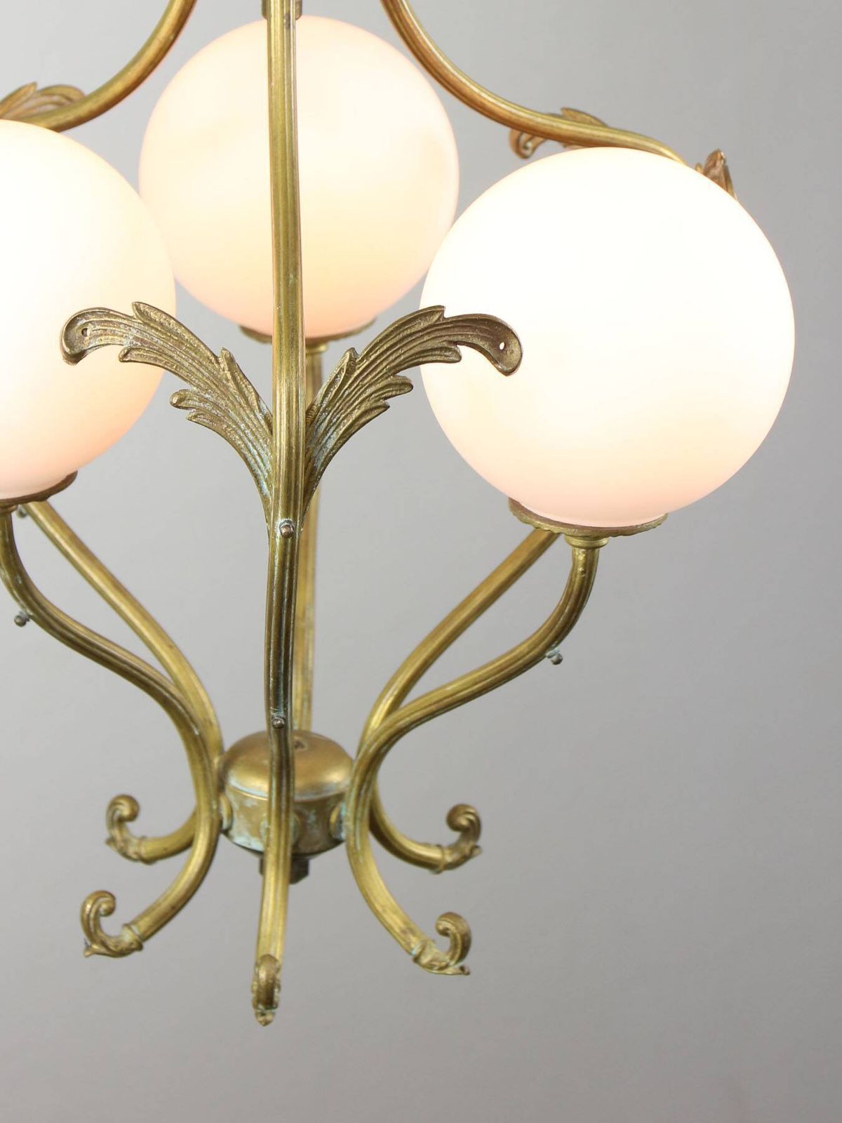 Antique Italian Brass And Opaline Chandelier photo vintage