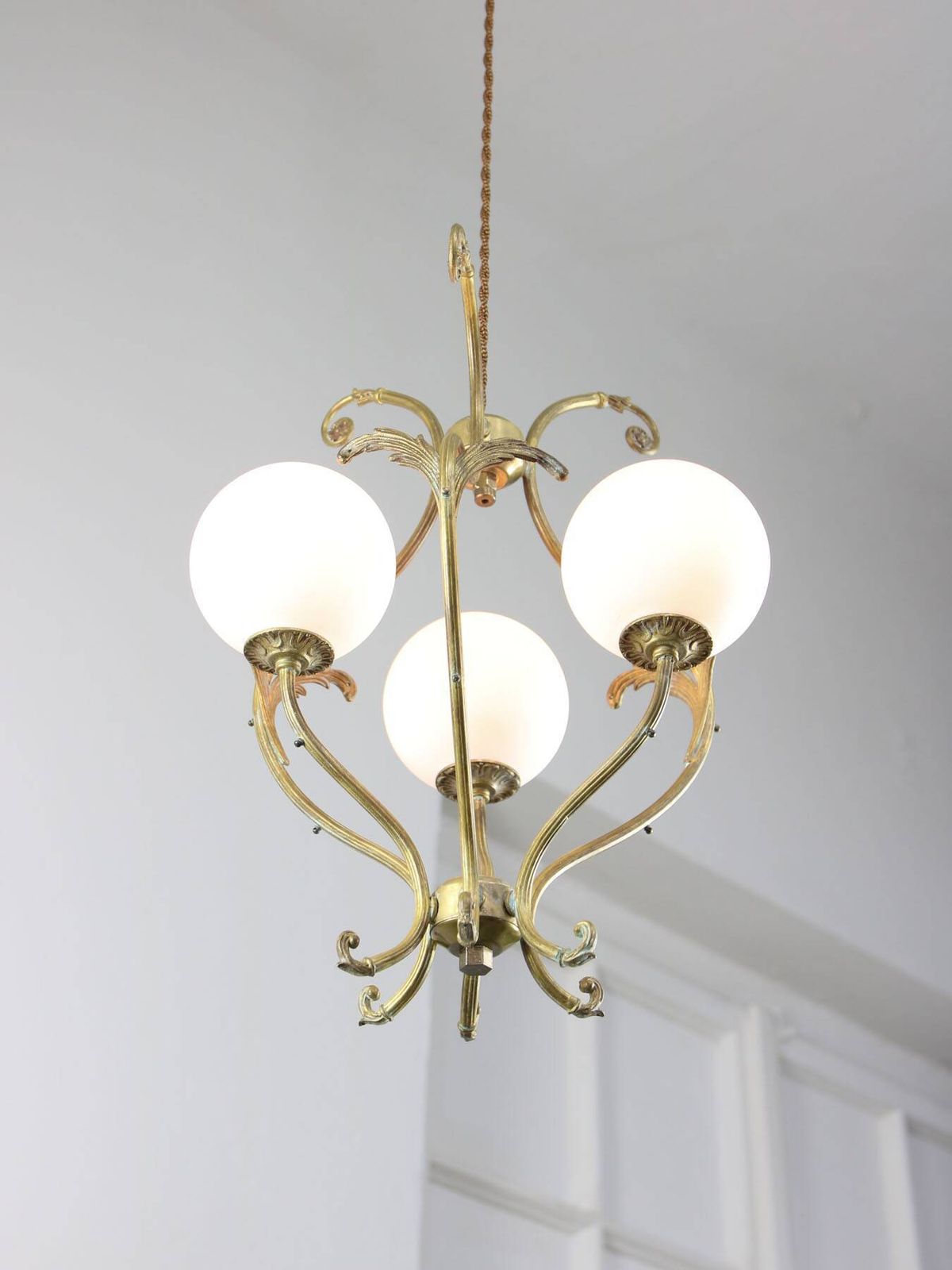 Lighting Antique Italian Brass And Opaline Chandelier photo