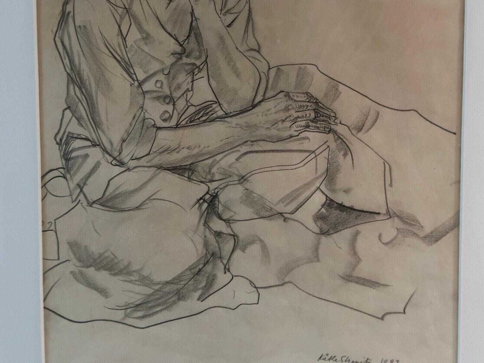 Kathe Strenitz 'Woman' Graphite Pencil Drawing 1993 Original Framed photo Art