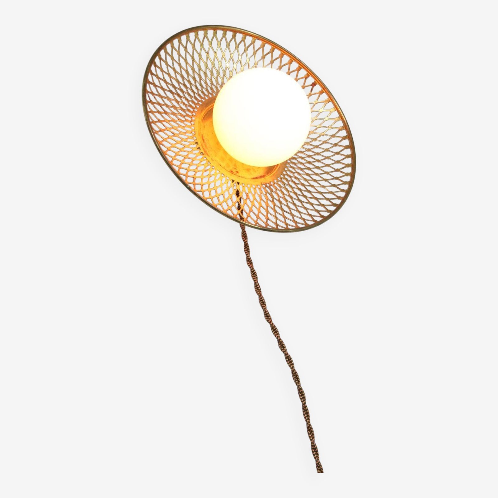 Mid Century Intricate Wall Lamp In Brass And Opaline Glass, 1950s