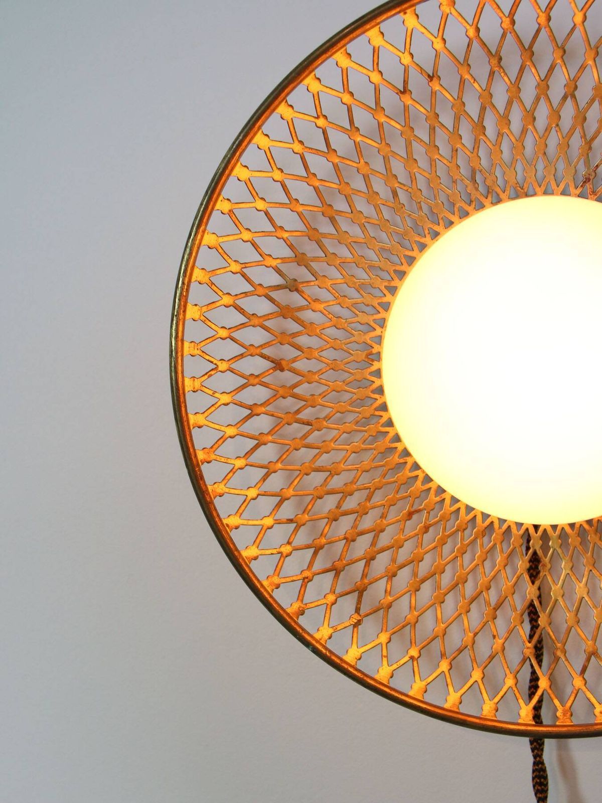 Mid Century Intricate Wall Lamp In Brass And Opaline Glass, 1950s photo buy