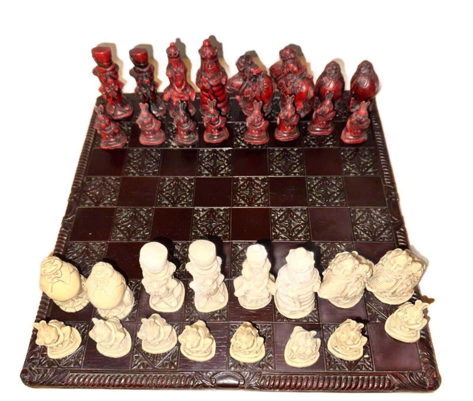 Alice In Wonderland Vintage Chess Set   Complete Wooden & Resin Edition photo Home Decor