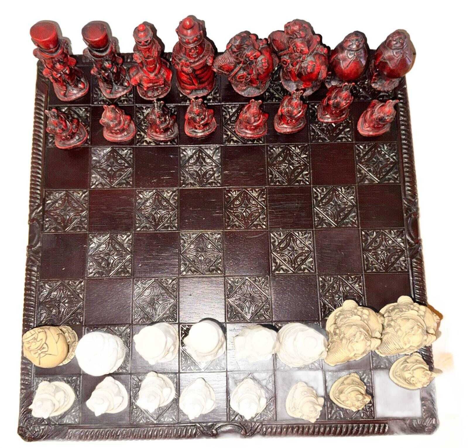Alice In Wonderland Vintage Chess Set   Complete Wooden & Resin Edition photo vinterior
