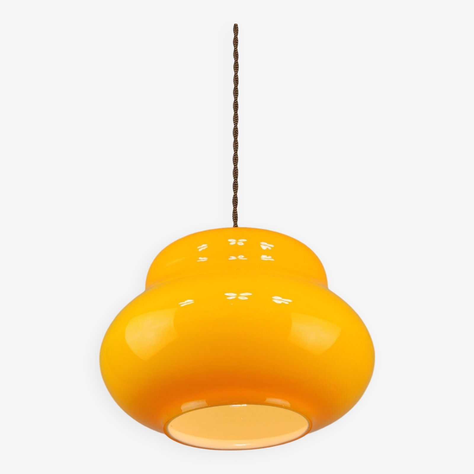 Mid Century Italian Yellow Glass And Brass Pendant Lamp