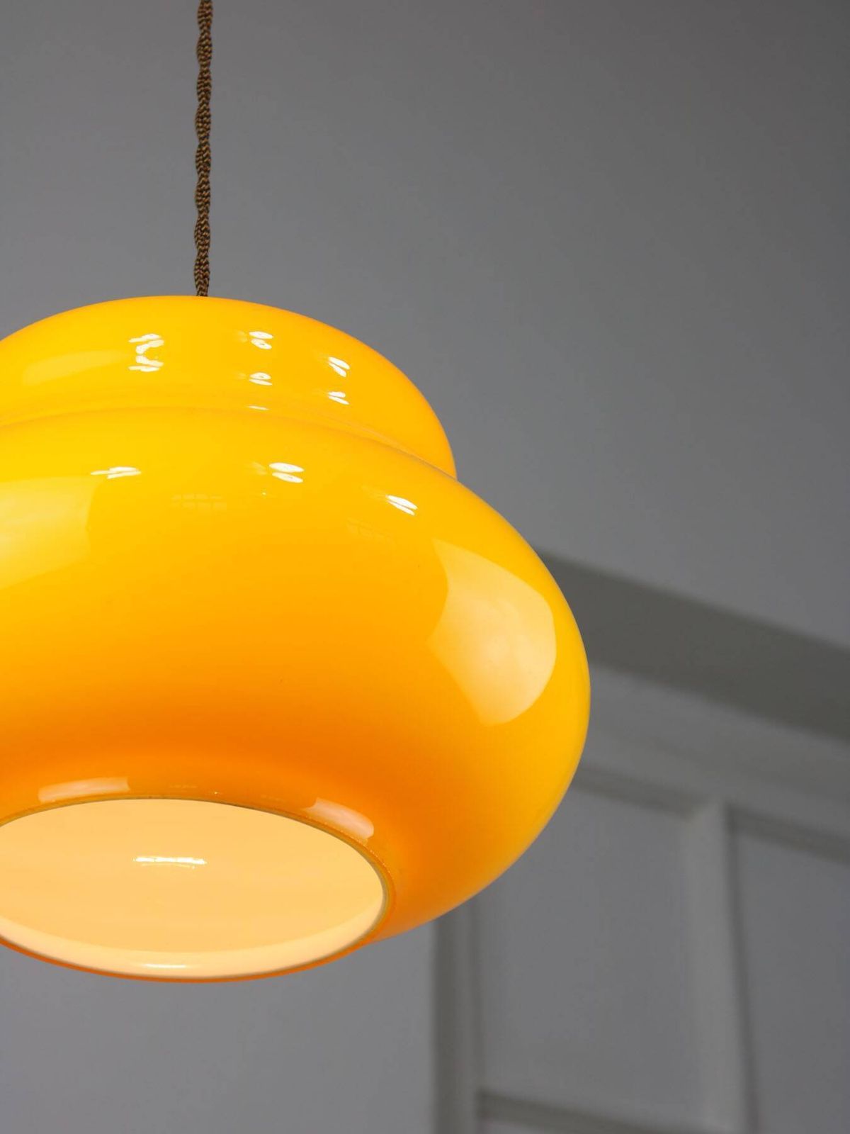 Mid Century Italian Yellow Glass And Brass Pendant Lamp photo furniture